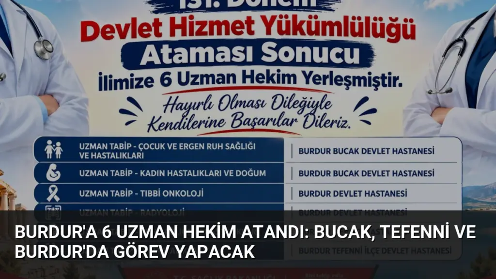 Burdur'a 6 Uzman Hekim Atandı: Bucak, Tefenni ve Burdur'da Görev Yapacak