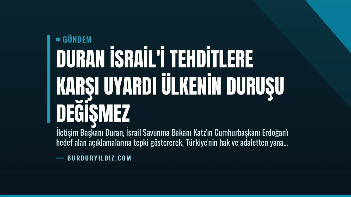 Duran İsrail’i Tehditlere Karşı Uyardı Ülkenin Duruşu Değişmez